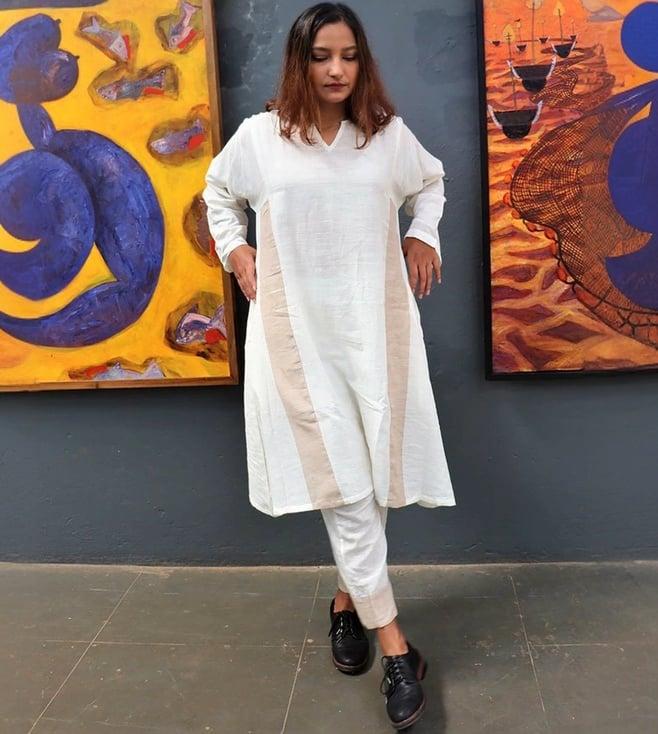 chidiyaa white handwoven cotton mog kurta