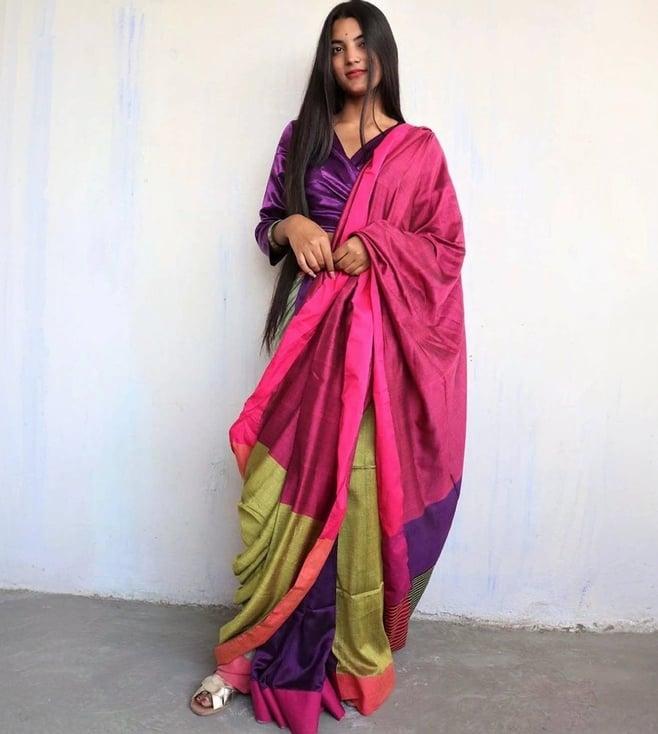 chidiyaa rani green handwoven cotton viscose saree