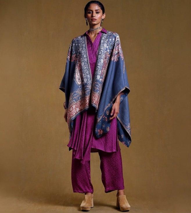 ritu kumar blue printed shrug