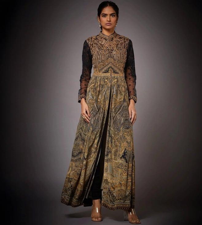 ri.ritu kumar black & beige niscira embroidered dress