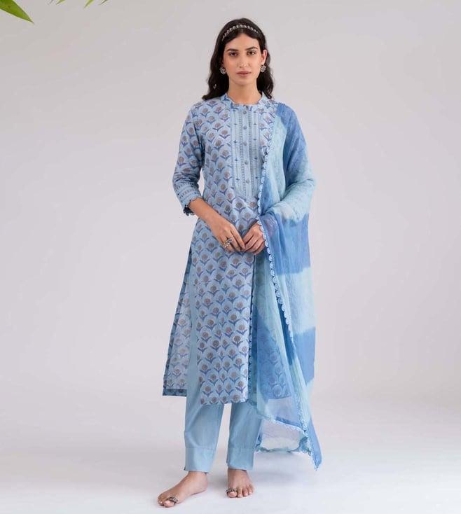 prakriti jaipur multi-color phool mandi blueberry embroidered kurta