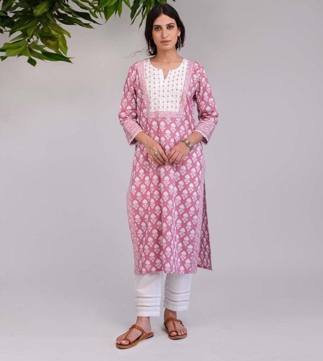 prakriti jaipur multi-color phool mandi lavender bootie embroidred kurta