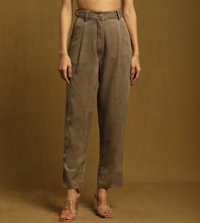 ritu kumar green olive ankle-length pants