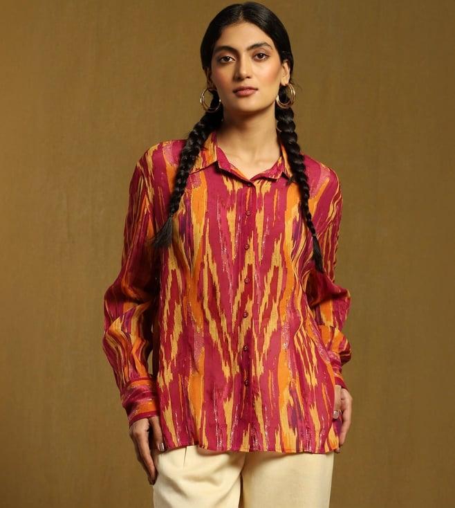 ritu kumar purple ikat print shirt with inner