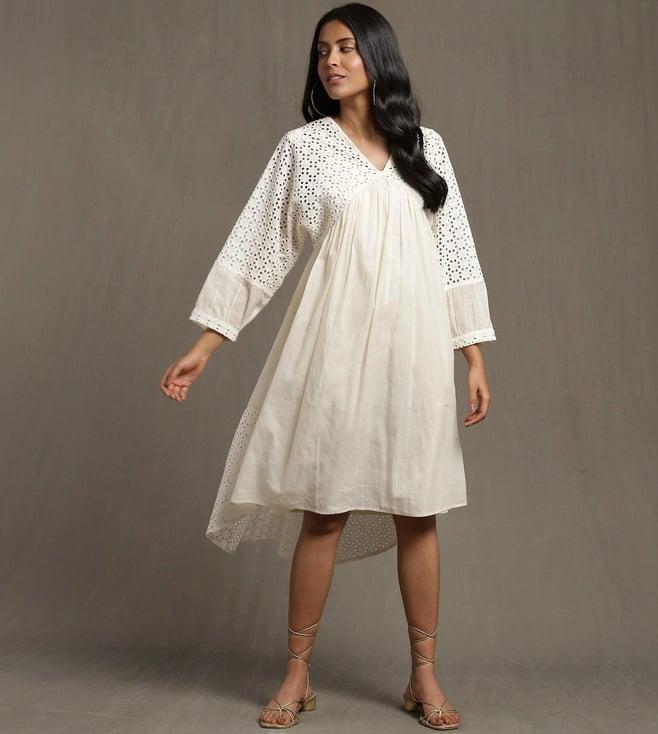 ritu kumar ivory gathered schiffli short dress