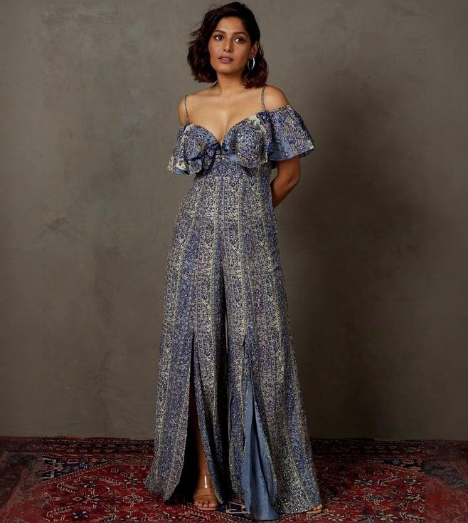 ri.ritu kumar blue kumar magnolia floral jumpsuit