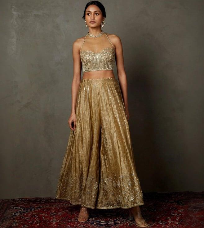 ri.ritu kumar gold kumar rohira embroidered blouse and palazzo