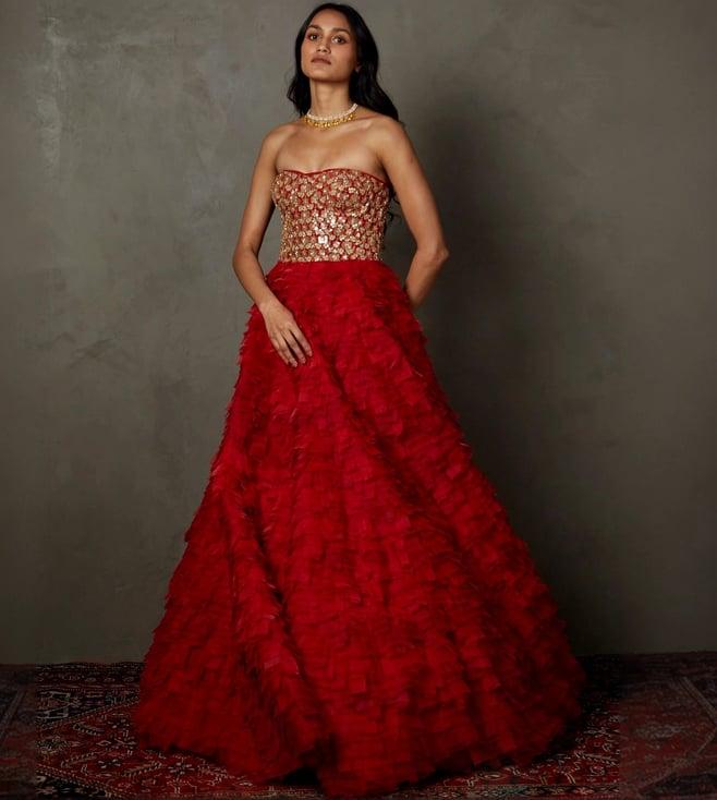 ri.ritu kumar red kumar aria embroidered gown