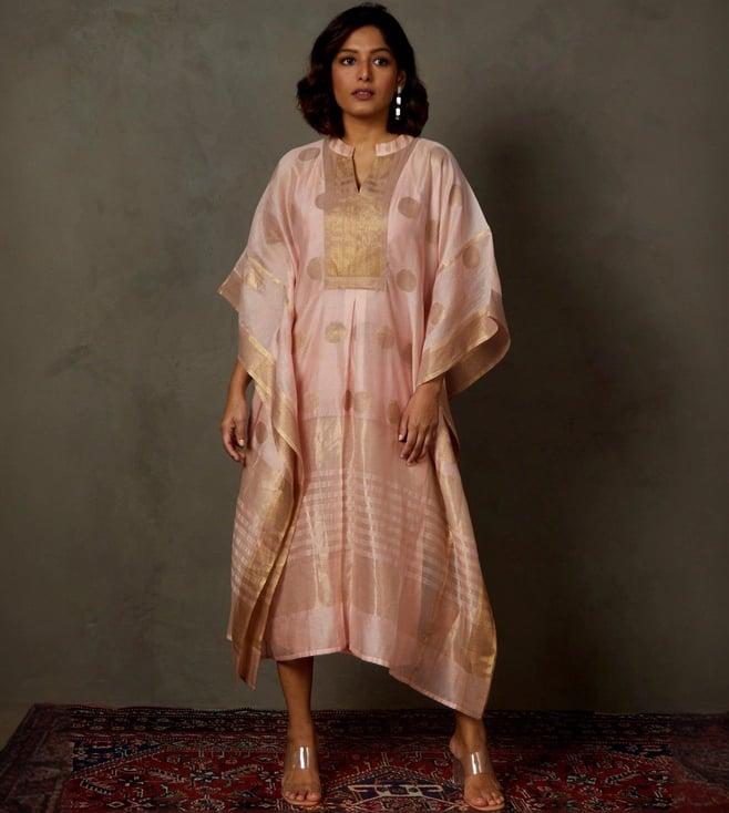 ri.ritu kumar peach & gold kumar minar kaftan with inner