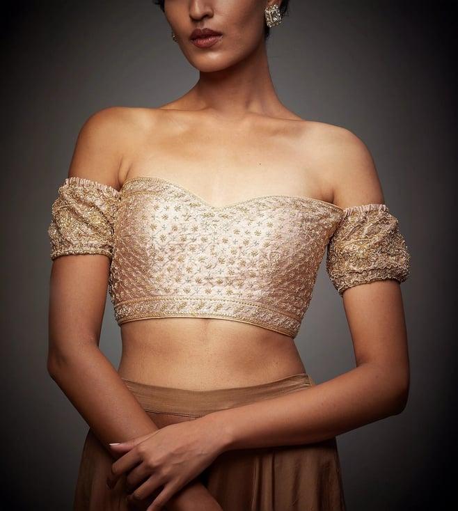 ri.ritu kumar beige tania zardozi embroidered silk blouse