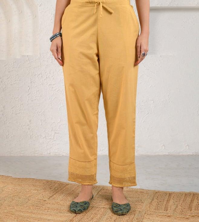 prakriti jaipur mustard pintucked lace pants