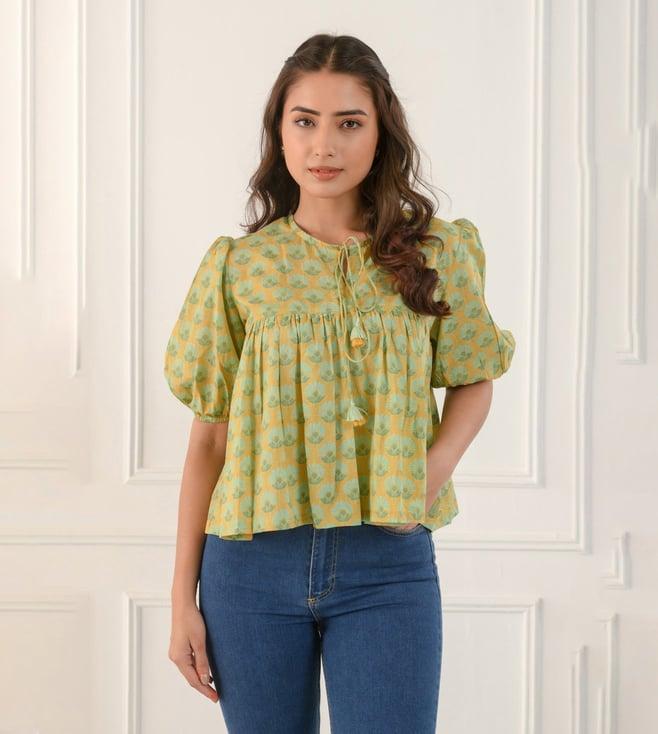 prakriti jaipur mustard gathered shirt