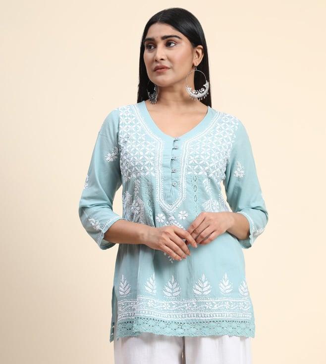 house of kari house of kari chikankari tunic for women in sky blue