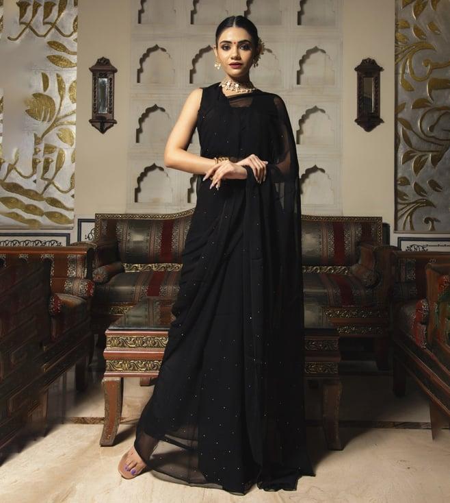 calmna eagle black pure chiffon saree