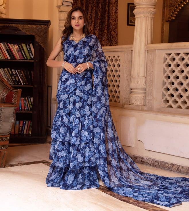 calmna rain of blue ready to drape saree