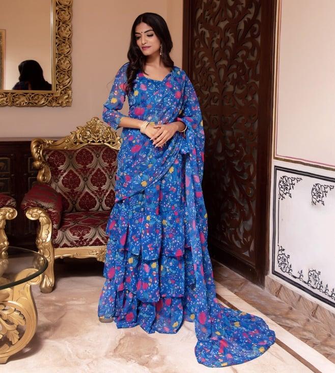 calmna sahara blue ready to drape saree