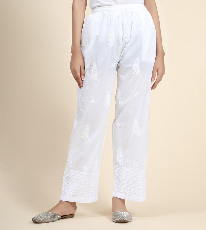 house of kari hok chikankari white cotton pant trouser