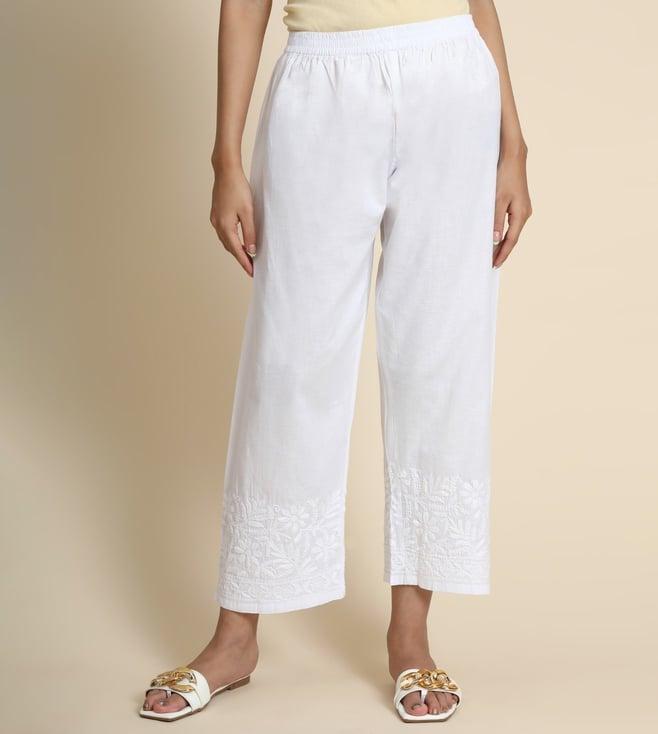 house of kari hok chikankari white cotton pant trouser