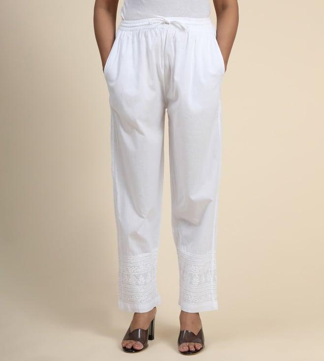 house of kari hok chikankari cotton white pant trouser