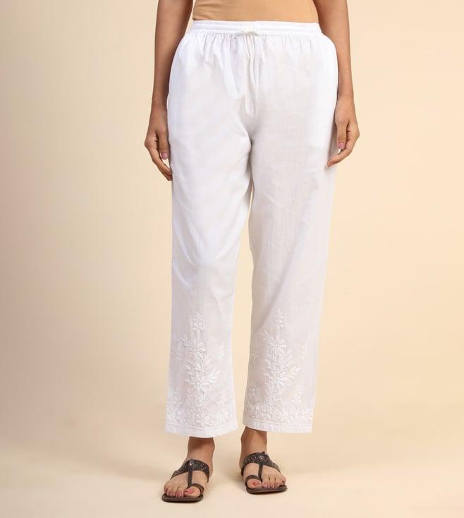 house of kari hok chikankari cotton pant trouser white