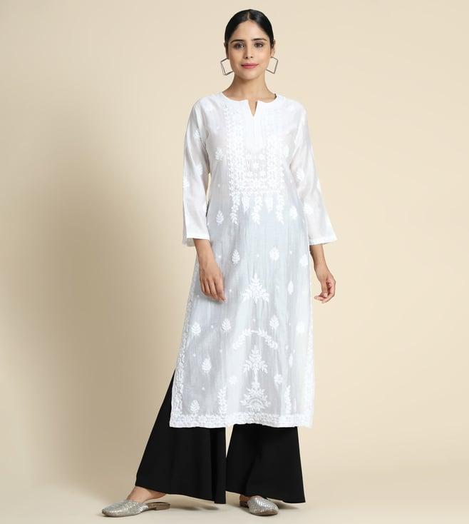 house of kari noor chikankari chanderisilk women white