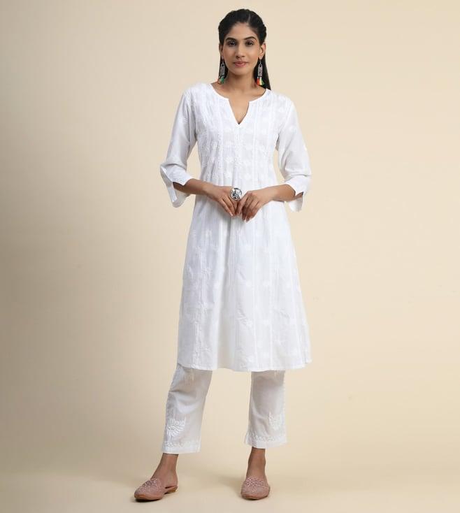 house of kari hok chikankari women long kurti white