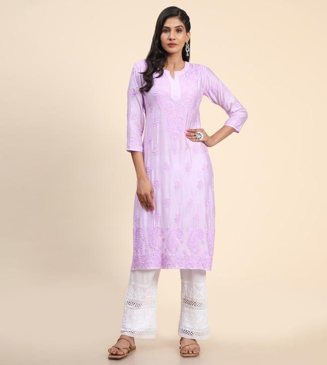 house of kari hok noor hand emb chanderi - lavender