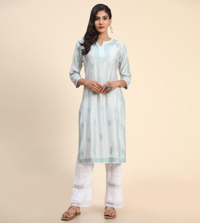 house of kari hok noor hand emb chanderi - sea green