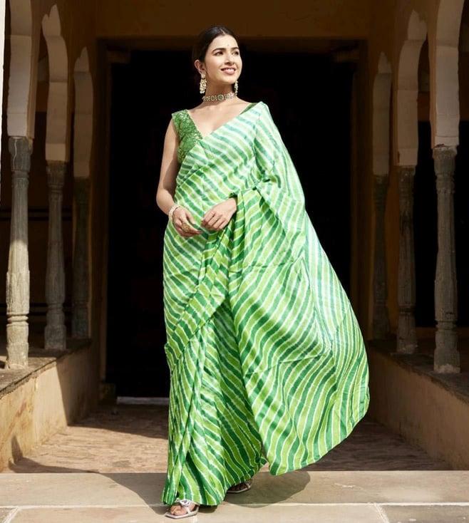 geroo jaipur green pure tussar silk hand-dyed leheriya saree