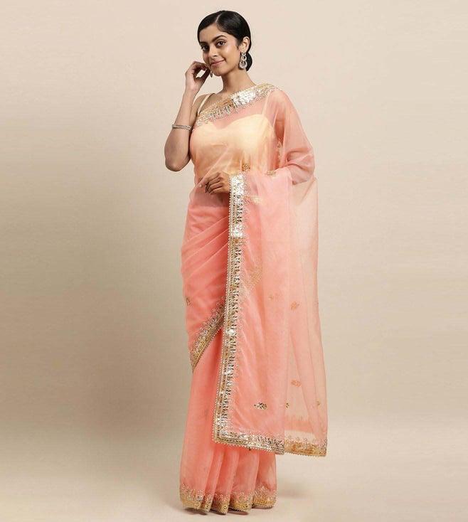 geroo jaipur peach handcrafted gota patti organza saree