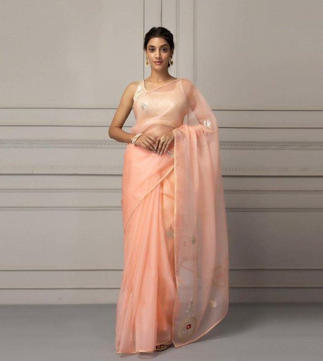 geroo jaipur peach handcrafted gota patti organza saree