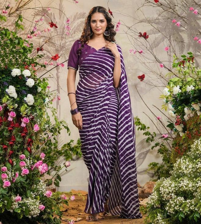 everbloom purple nia lehariya pre-draped saree