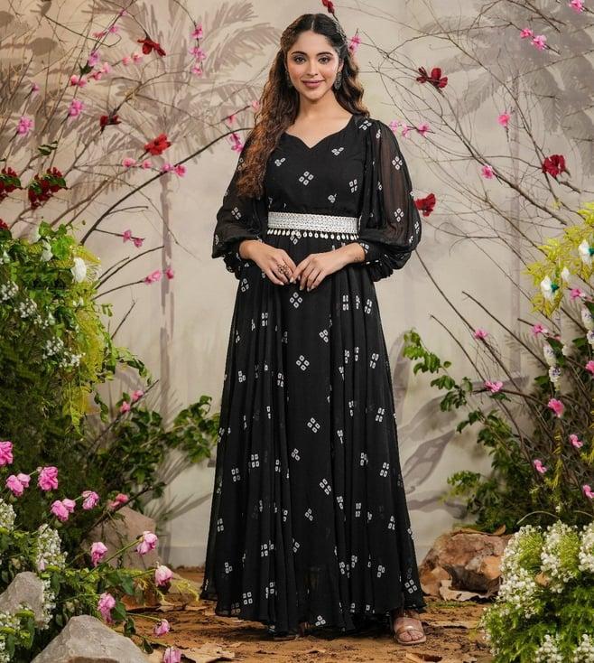 everbloom black kalki badhej gown with belt