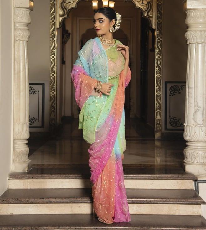 calmna multi-color multisky gotapatti pure chiffon saree