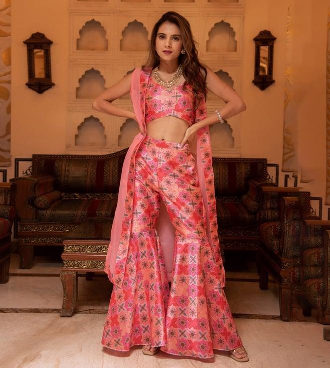 calmna princess pink embellished top and sharara with jacket