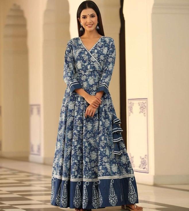 gillori indigo plus onefloral angrakha kalidar dress