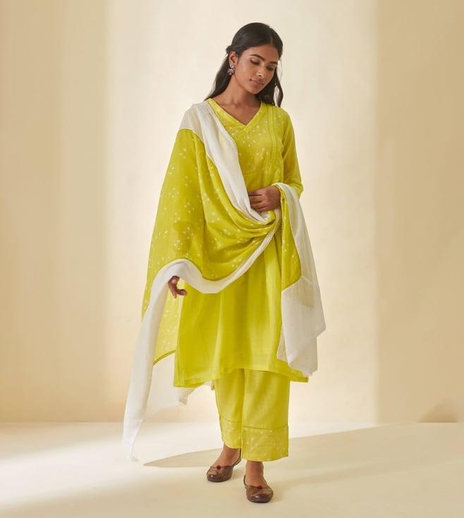 prakriti jaipur lime green bandhej bandhani dupatta