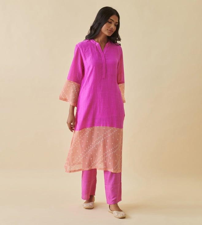 prakriti jaipur pink bandhej bandhani color block kurta