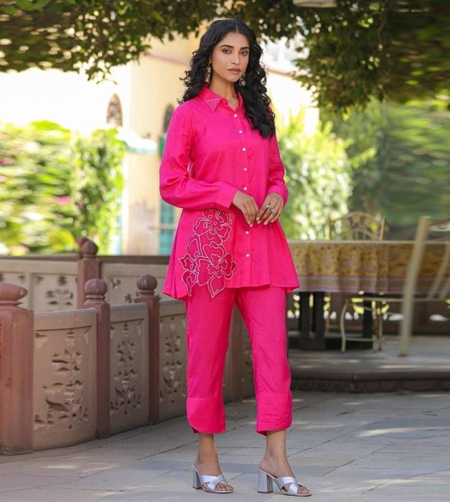 scakhi pink muslin silk patch work shirt with pant