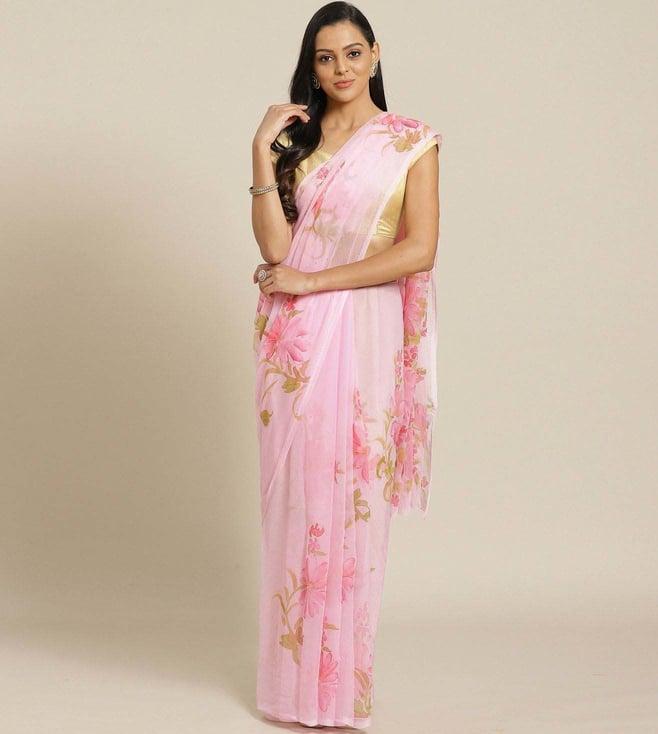 geroo jaipur pink hand painted mukaish chiffon saree