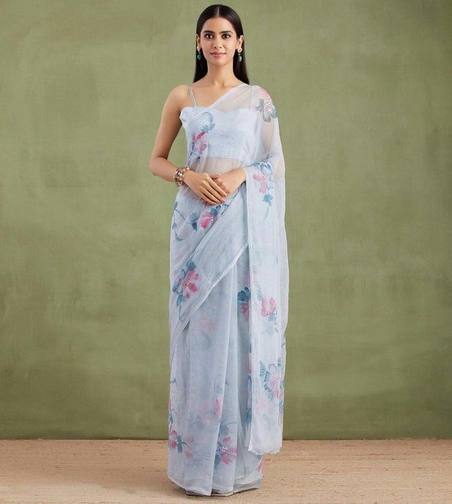 geroo jaipur grey hand painted mukaish chiffon saree