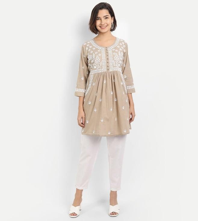 house of kari beige chikankari tunic with pocket