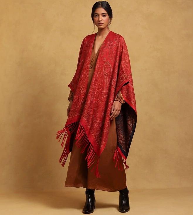 ritu kumar red wool shrug