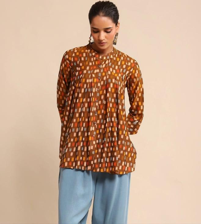 ritu kumar brown checkered cotton shirt