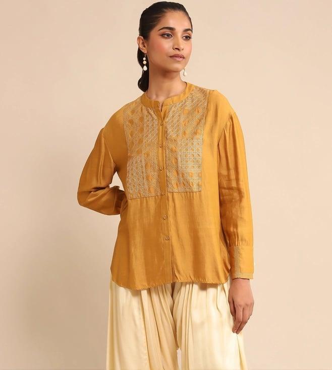 ritu kumar yellow embroidered shirt