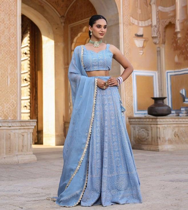 everbloom tahira powder blue aafreen lucknowi embroidered lehenga set