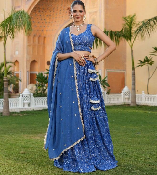 everbloom kabira blue aafreen lucknowi embroidered lehenga set