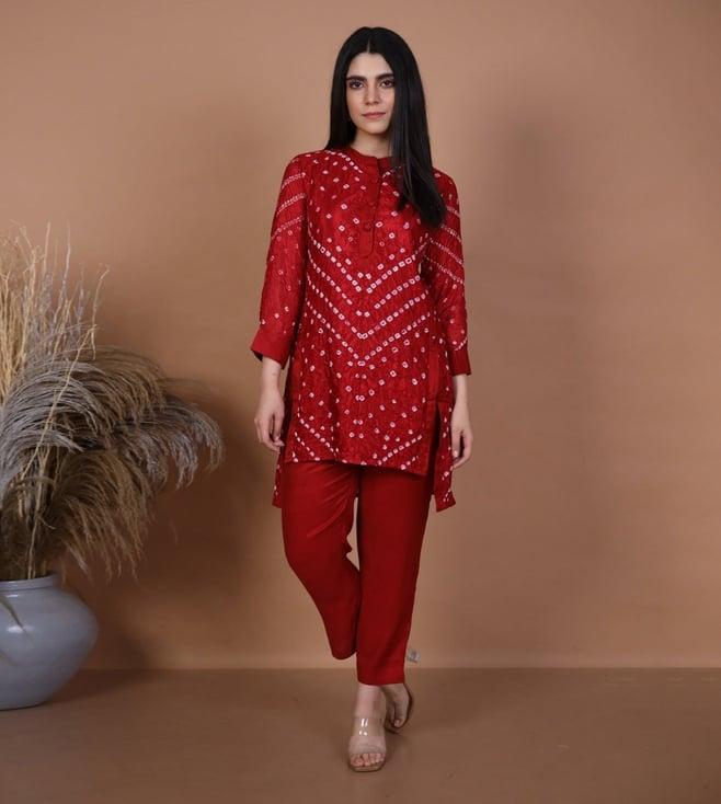 autumnlane kalindi maroon bandhani kurta