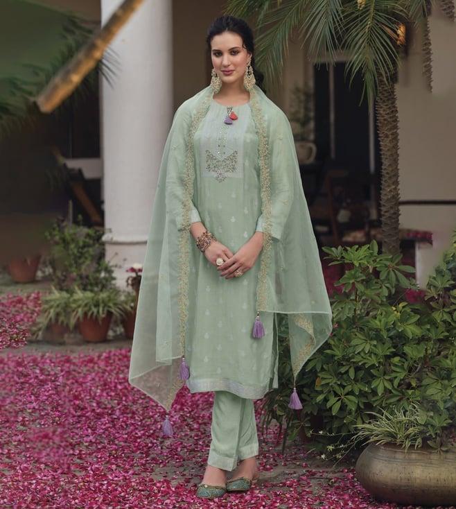 autumnlane shadab green embroidered kurta