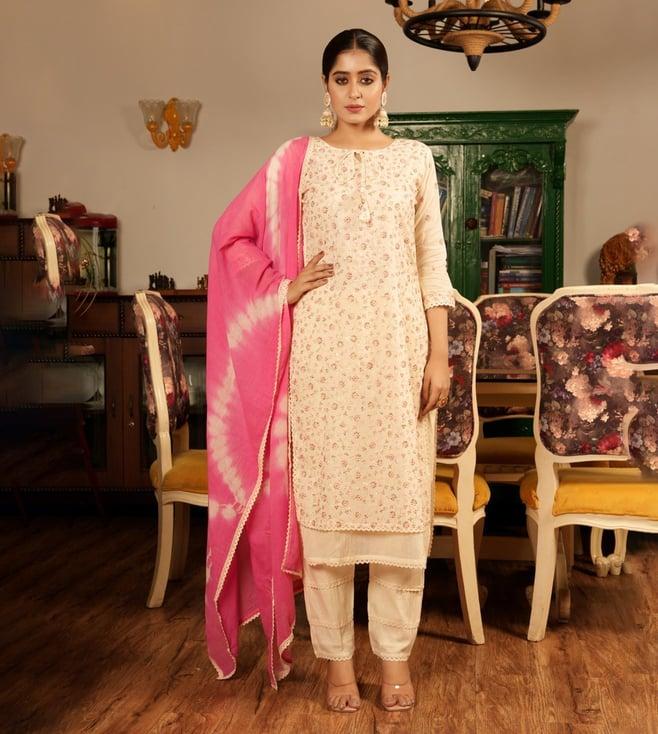 autumnlane pink heema zinnia full embroidery cotton kurta